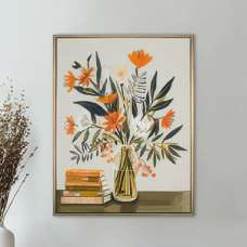 Cullman Canvas Floral Wall Art In Oak Frame - UK