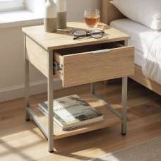 Cullman Wooden End Table With 1 Drawer In Grey Oak - UK