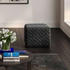 Cypress Velvet Square Pouffe - Black - UK