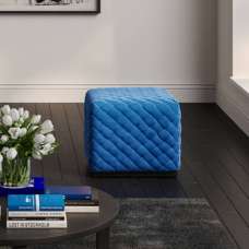 Cypress Velvet Square Pouffe - Cobalt - UK