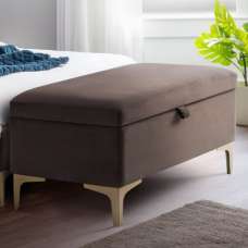 Daley Truffle Velvet Blanket Box In Brown - UK