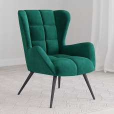 Dalia Velvet Accent Chair With Black Legs In Green - UK