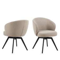 Dallas Beige Fabric Dining Chairs With Black Legs In Pair - UK