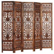 Danessa Wooden 5 Panels 200cm x 165cm Room Divider In Brown - UK