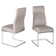 Dania Taupe Faux Leather Dining Chairs With Chrome Legs In Pair - UK
