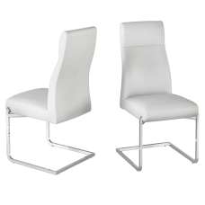 Dania White Faux Leather Dining Chairs With Chrome Legs In Pair - UK