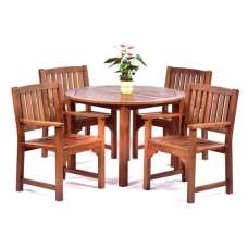 Danil Hardwood Dining Table Round And 4 Armchairs - UK