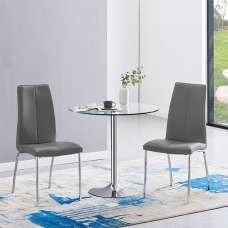 Dante Clear Glass Dining Table With 2 Opal Grey Chairs - UK