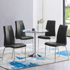 Dante Clear Glass Dining Table With 4 Opal Black Chairs - UK