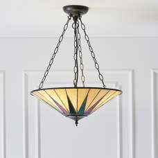 Dark Star 3 Lights Tiffany Glass Pendant Light In Dark Bronze - UK