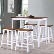Darla Wooden Bar Table With 4 Bar Stools In Brown And White - UK