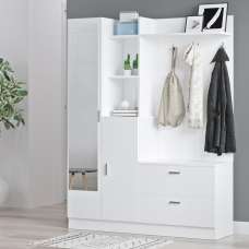 Davero Wooden Hallway Storage Cabinet With 1 Glass Door 2 Drawers In White - UK
