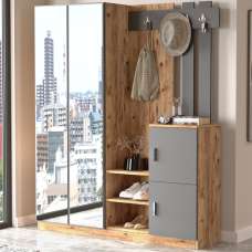 Davero Wooden Hallway Storage Cabinet With 2 Glass Doors In Atlantic Pine And Anthracite - UK