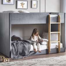 Davis Velvet Children Bunk Bed With Small Ladder In Grey - UK