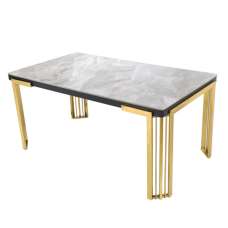 Davos Large Grey Sintered Stone Dining Table With Gold Frame - UK