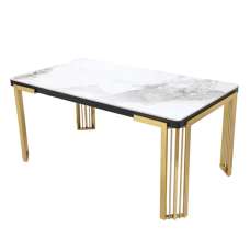 Davos Large White Sintered Stone Dining Table With Gold Frame - UK