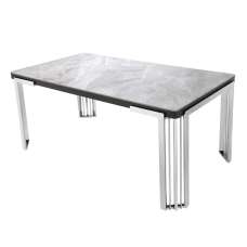 Davos Small Grey Sintered Stone Dining Table With Silver Frame - UK