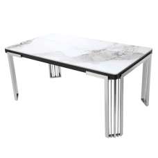 Davos Small White Sintered Stone Dining Table With Silver Frame - UK