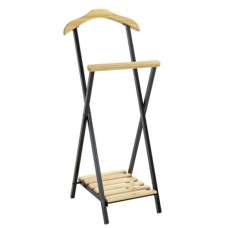 Davos Solid Wood Valet Stand In Natural With Black Metal Frame - UK