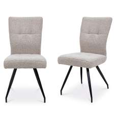 Dazira Cobble Natural Fabric Dining Chairs with Black Legs in Pair - UK