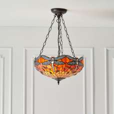 Dearborn Tiffany Glass Pendant Ceiling Light In Orange And Red - UK