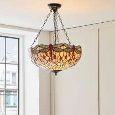 Dearborn Tiffany Glass Pendant Ceiling Light In Satin Black - UK