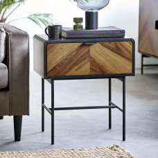 Decatur Wooden Lamp Table With 1 Drawer - Light Brown And Black - UK