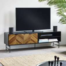 Decatur Wooden TV Stand With 2 Doors - Light Brown And Black - UK