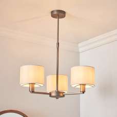 Deland 3 Lights White Fabric Shade Pendant Light In Bronze - UK