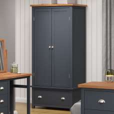 Delavan Wooden Wardrobe With 2 Doors 1 Drawer In Midnight Blue Oak - UK