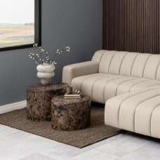 Delft Wooden Round Nesting Coffee Table In Brown Marble Effect - UK