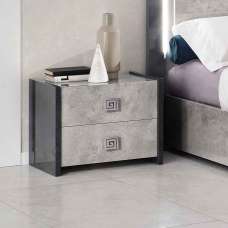 Delora High Gloss Bedside Cabinet with 2 Drawers in Grey Stone Effect - UK