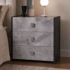 Delora High Gloss Bedside Cabinet with 3 Drawers in Grey Stone Effect - UK