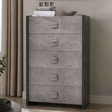 Delora High Gloss Chest of 5 Drawers in Grey Stone Effect - UK