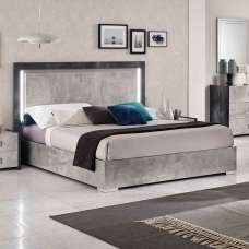 Delora High Gloss Super King Size Bed in Grey Stone Effect and LED - UK