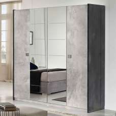 Delora High Gloss Wardrobe with 4 Doors in Grey Stone Effect - UK