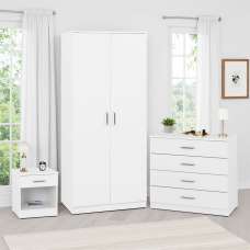 Delrion Wooden Bedroom Furniture Set with 2 Doors 5 Drawers in White - UK