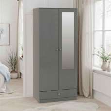 Delvian High Gloss Wardrobe With 2 Doors and 1 Drawer In Grey - UK