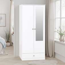 Delvian High Gloss Wardrobe With 2 Doors and 1 Drawer In White - UK