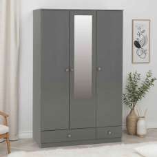 Delvian High Gloss Wardrobe With 3 Doors and 2 Drawers In Grey - UK