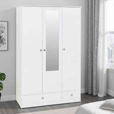 Delvian High Gloss Wardrobe With 3 Doors and 2 Drawers In White - UK