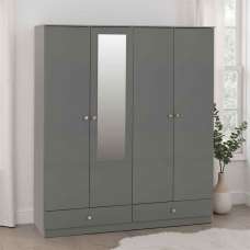 Delvian High Gloss Wardrobe With 4 Doors and 2 Drawers In Grey - UK