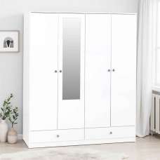 Delvian High Gloss Wardrobe With 4 Doors and 2 Drawers In White - UK