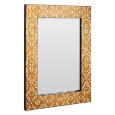 Demast Printed Damask Pattern Wall Mirror In Gold Wooden Frame - UK