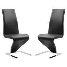 Demi Z Black Faux Leather Dining Chairs With Chrome Feet In Pair - UK
