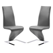 Demi Z Grey Faux Leather Dining Chairs With Chrome Feet In Pair - UK