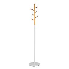 Denis Wooden 6 Hooks Coat Stand In Natural With White Stand - UK