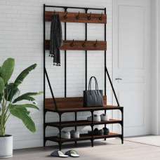 Fremont Wooden Coat Stand With 2 Shelves In Brown Oak - UK