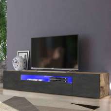 Denton Wooden TV Stand With 1 Door And LED Light In Pereira Maple And Slate - UK