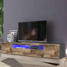 Denton Wooden TV Stand With 1 Door And LED Light In Slate And Pereira Maple - UK